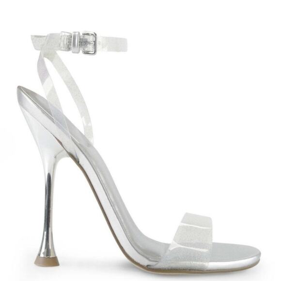 Marc Fisher Calisty Heel Pumps Sparkle Illusion Straps Silver Wedding Cinderella - Picture 1 of 8
